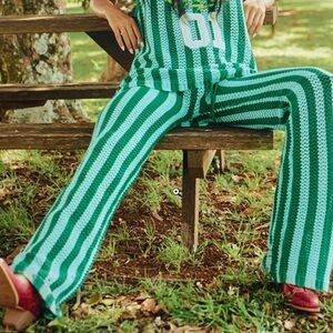 SABBI pants knit beach NWT sz XL green striped wide leg